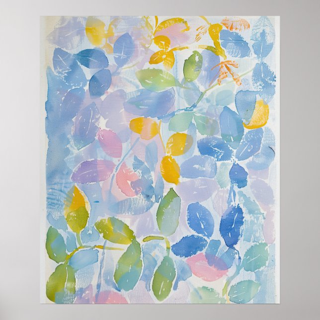 Poster Feuilles Abstraits Pastel Watercolor (Devant)