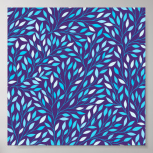 Poster Feuilles bleu aquarelle