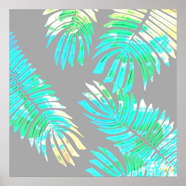 Poster Feuilles botaniques de Neon sur Grey (Devant)