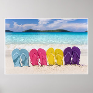 Poster Feuilles colorées dans le sable
