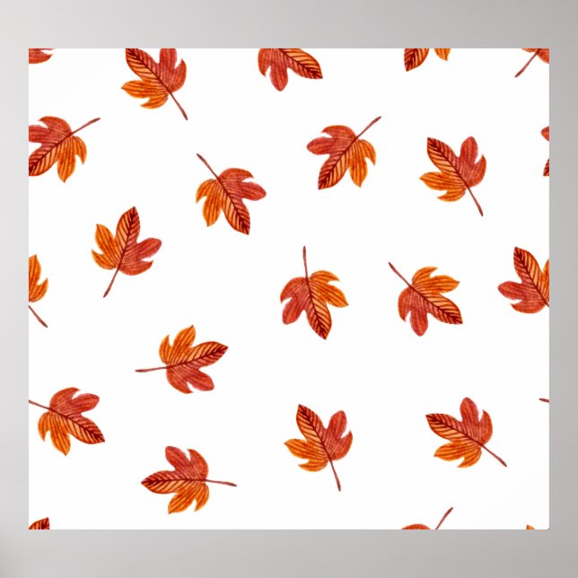 Poster Feuilles d'automne aquarelle main tirée (Devant)
