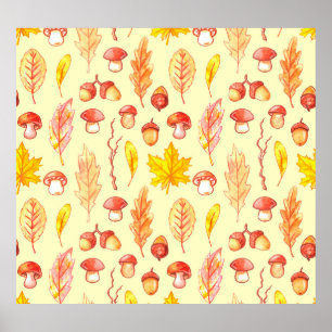 Poster Feuilles d'automne : aquarelle papier peint rétro