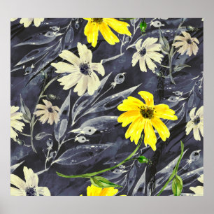 Poster Feuilles d'automne, baies : motif d'aquarelle.