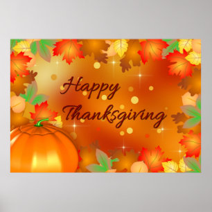 Poster Feuilles d'automne colorées bon thanksgiving
