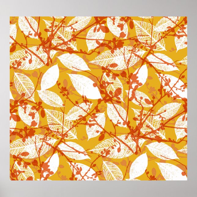 Poster Feuilles d'automne : Golden Vintage Repeat (Devant)