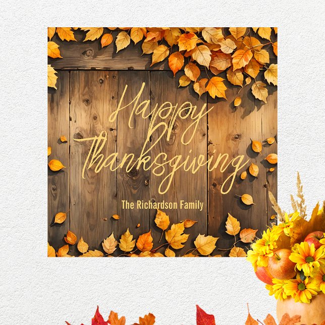 Poster Feuilles d'automne Jaune Artistique sur le bois Th (Créateur téléchargé)