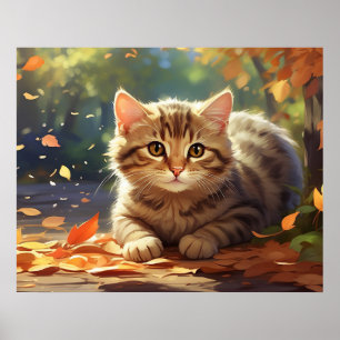 Poster *~* Feuilles d'automne Kitty 5:4 Kitten Cat AP68