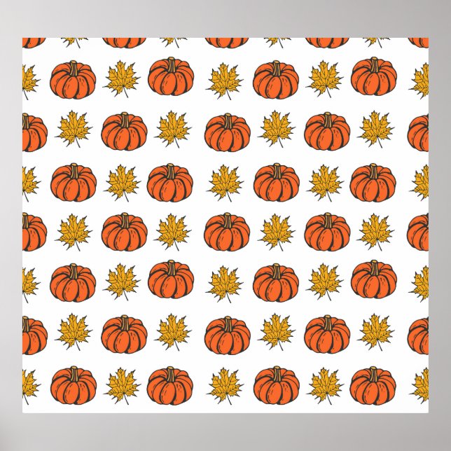 Poster Feuilles d'automne : Motif Citrouille à main (Devant)