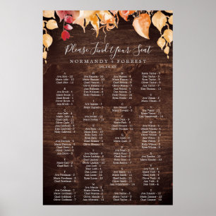 Poster Feuilles d'automne Rustique Bois Alphabétique Tabl