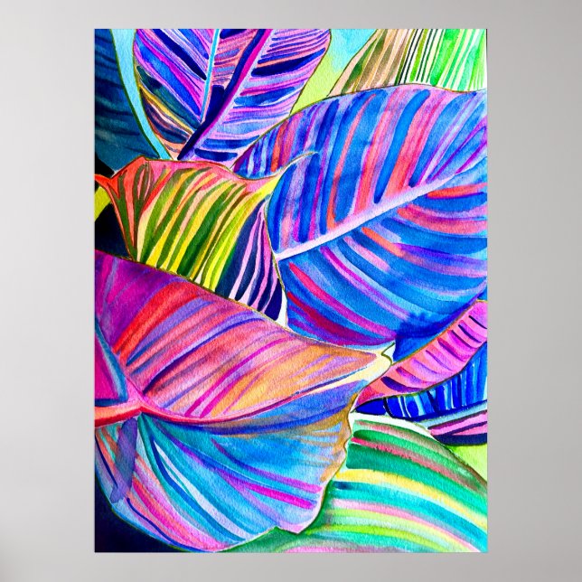 Poster Feuilles de canna tropicale aquarelle (Devant)