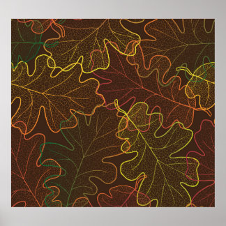 Poster Feuilles de chêne transparent, Motif d'automne.