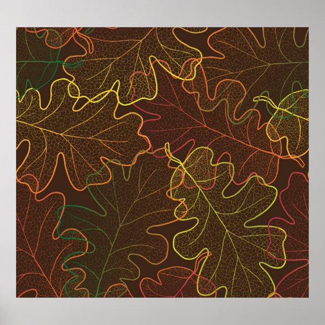 Poster Feuilles de chêne transparent, Motif d'automne. (Devant)