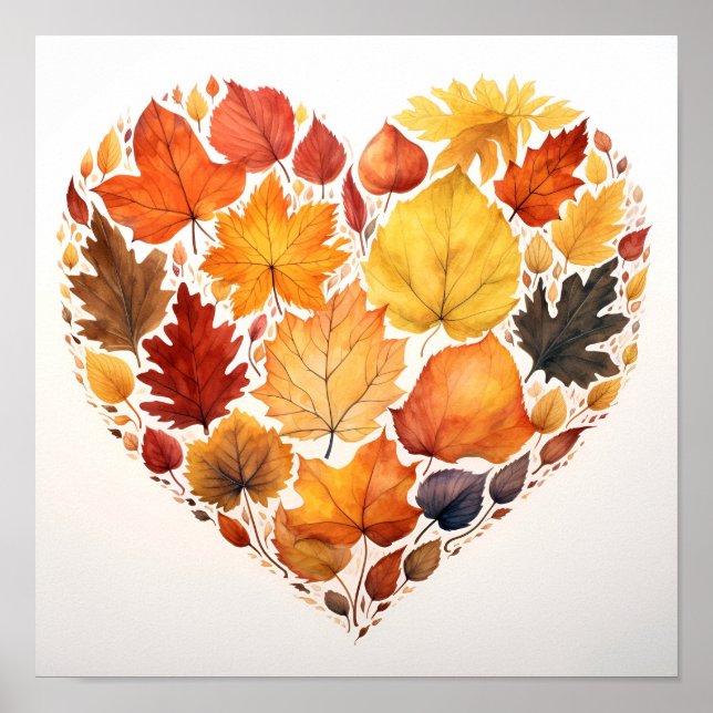 Poster feuilles de chute en forme d'empreinte cardiaque (Devant)