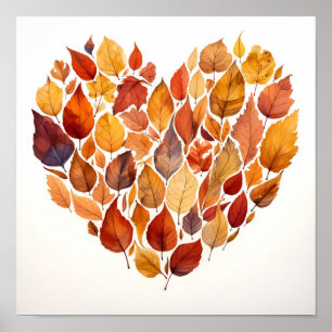 Poster feuilles de chute en forme d'empreinte cardiaque