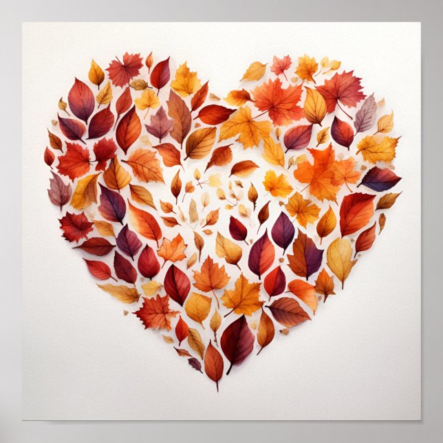 Poster feuilles de chute en forme d'empreinte cardiaque (Devant)