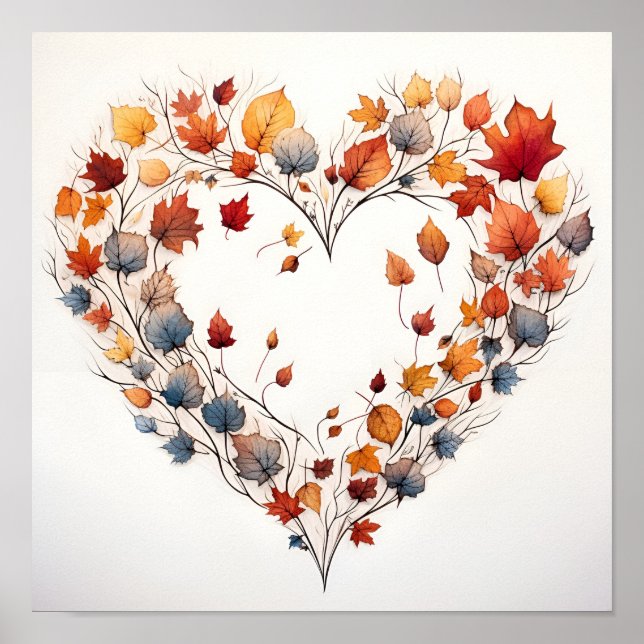 Poster feuilles de chute en forme d'empreinte cardiaque (Devant)