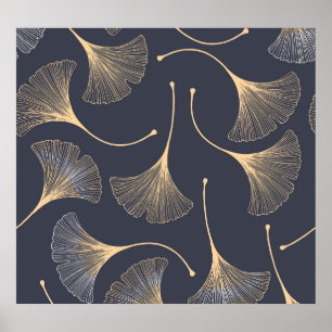 Poster Feuilles de Ginkgo modèle floral sans joint