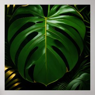 Poster Feuilles de Monstera Or Jungle Glamour
