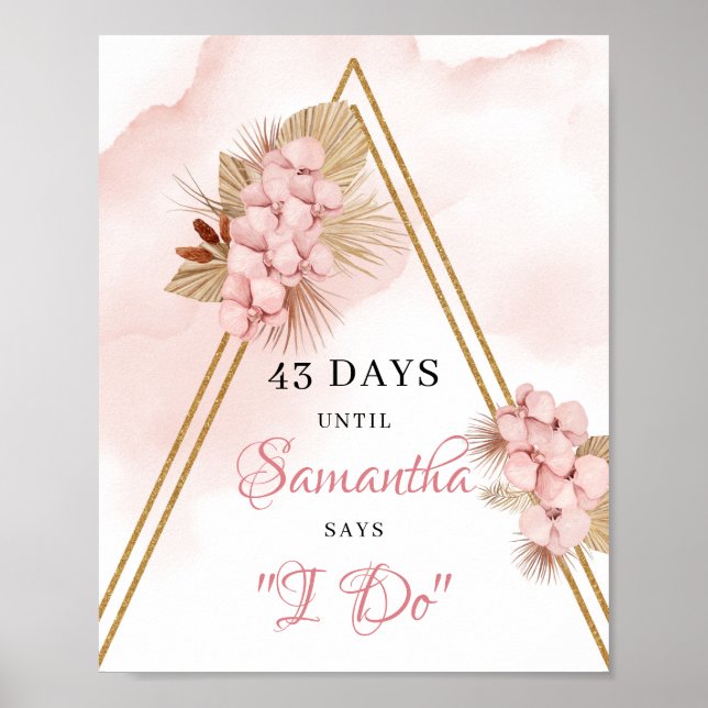 Poster Feuilles de palmier séché Blush Flowers Countdown  (Devant)