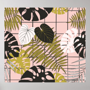 Poster Feuilles de palmiers tropicaux, été élégant.