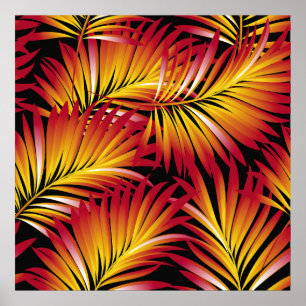 Poster Feuilles de palmiers tropicaux, feuilles de jungle