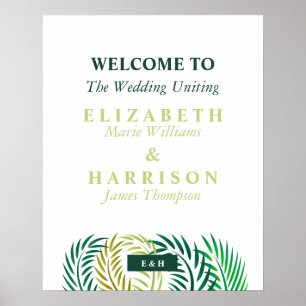 Poster Feuilles de palmiers tropicaux, Mariage de plage