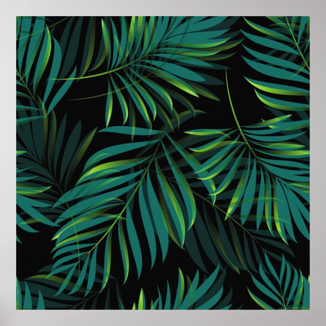 Poster Feuilles de palmiers tropicaux verts. Graphique mo (Devant)