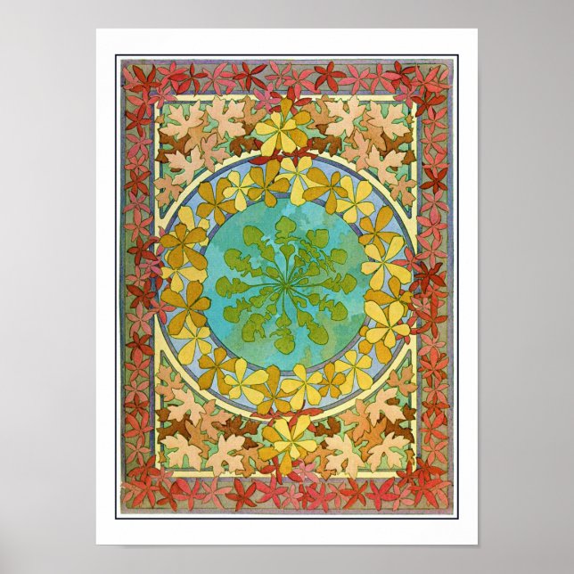Poster Feuilles de style Art Nouveau, Mucha (Devant)