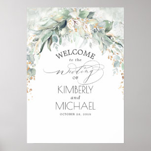 Poster Feuilles de verdure et d'or Dreamy Mariage Bienven