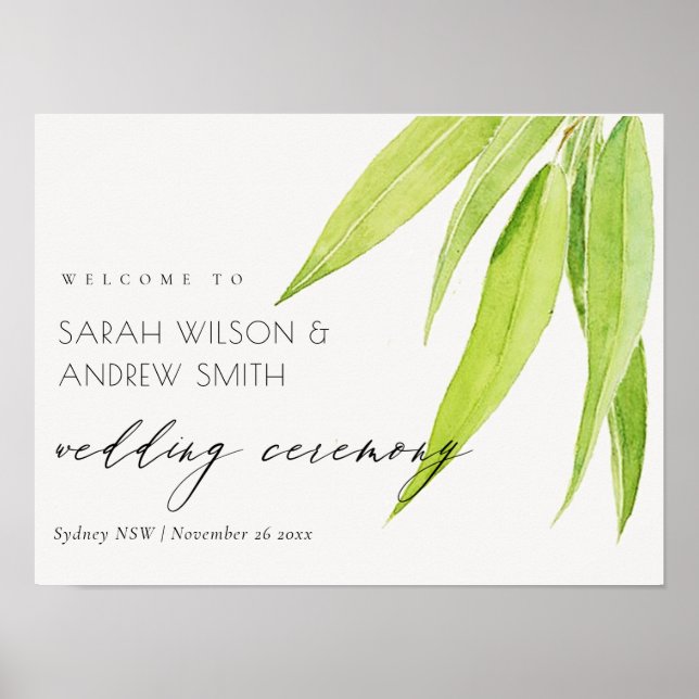 POSTER FEUILLES D'EUCALYPTUS FOLIAGE AQUARELLE MARIAGE (Devant)
