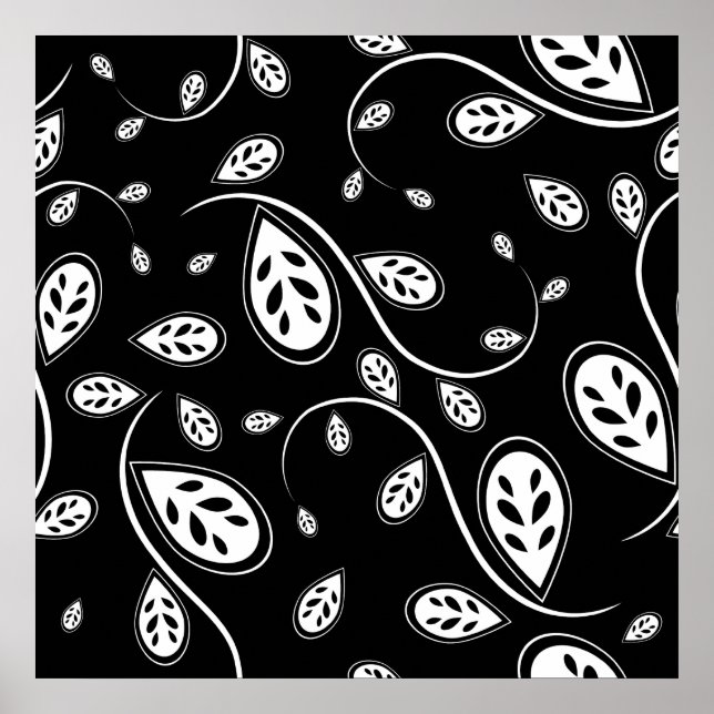 Poster Feuilles noires et blanches - Retro les années 50 (Devant)