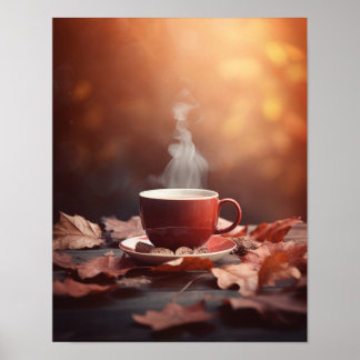 Poster Feuilles rouges d'automne Thé vapeur