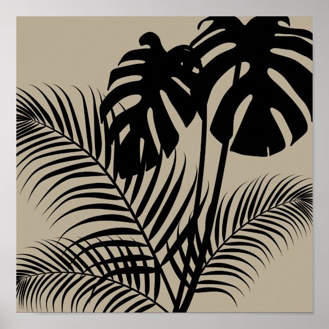Poster Feuilles tropicaux 1 Noir sur Tan Art Moderne Impr (Devant)