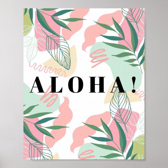 Poster Feuilles tropicaux Abstraits Aloha modifiable (Devant)