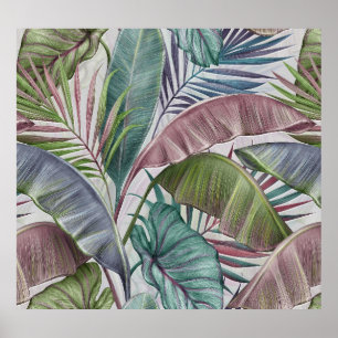 Poster Feuilles tropicaux de luxe : pastel sans soudure.