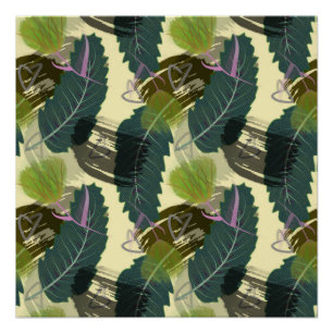 Poster Feuilles tropicaux et fleurs d'aquarelle.