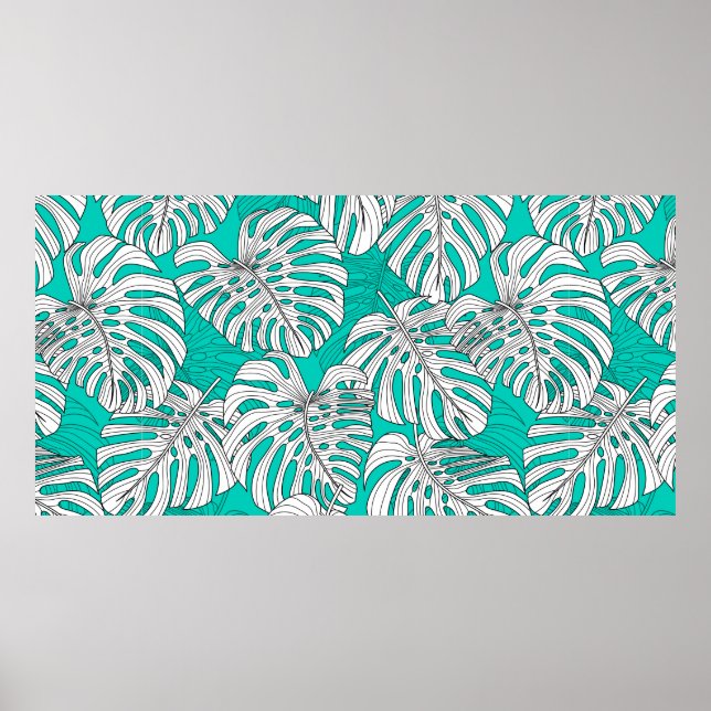 Poster Feuilles tropicaux, feuilles jungle sans soudure v (Devant)