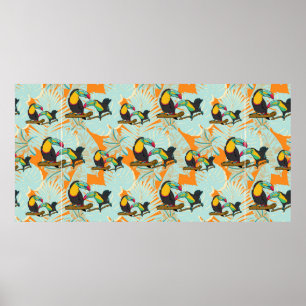 Poster Feuilles tropicaux toucan sans couture Motif