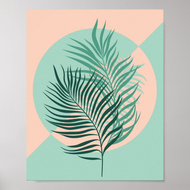 Poster Feuilles tropicaux (turquoise et blush) (Devant)