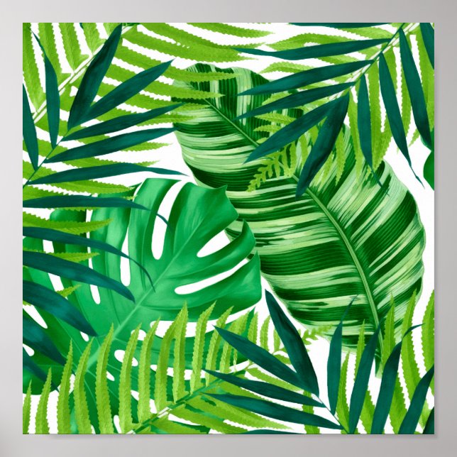 Poster Feuilles tropicaux verts (Devant)