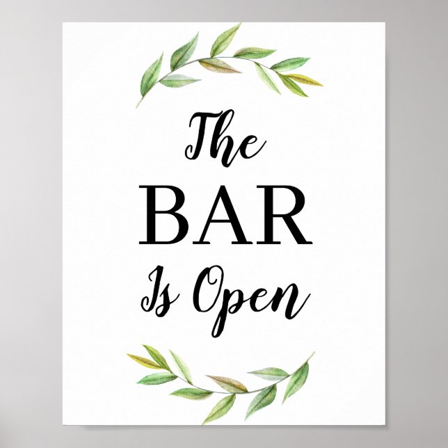 Poster Feuilles Verdoyants Le Bar Est Ouvert Bar Mariage  (Devant)