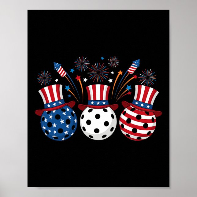 Poster Feux d'artifice drôles de Pickleball Drapeau améri (Devant)
