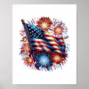 Poster Feux d'artifice patriotiques drapeau USA
