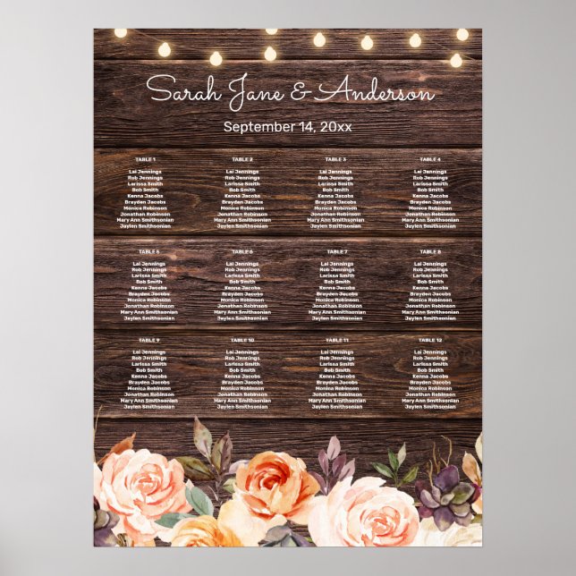 Poster Feux de bois, Bleu & Peach Floral Sièges (Devant)