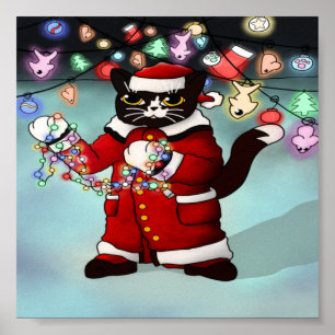 Poster Feux de Noël Cute Tuxedo Chat