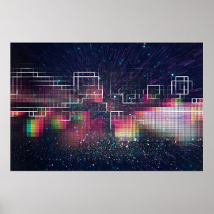Poster Feux néon rétroviseurs et motif géométrique sans s