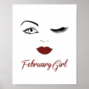 Poster Février Fille Yeux mignons lèvres rouges Wink Anni
