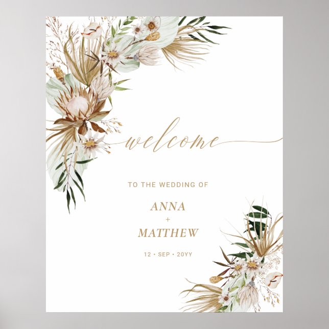Poster Fiançailles Gold Boho Couple Wedding shower Bienve (Devant)