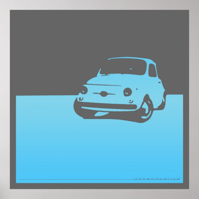 Poster Fiat 500, 1959 - bleu clair sur gris (Devant)