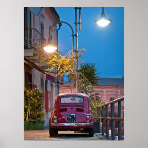 Poster Fiat 500, cinquecento vintage, la nuit, l'Italie